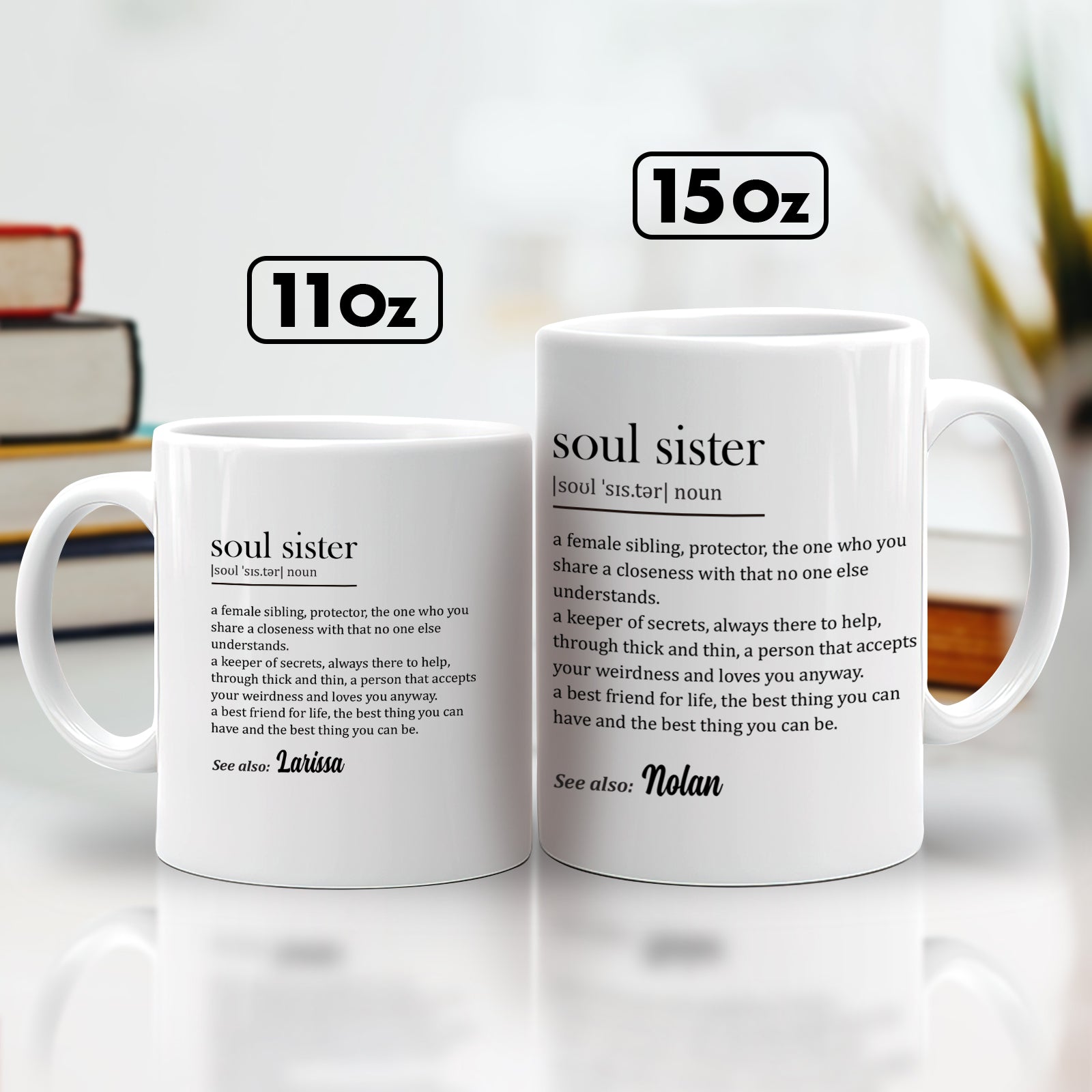 personalized soul sister mug set white ceramic 11oz and 15oz dictionary style definition and name personalization