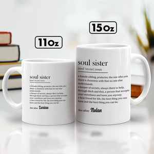 personalized soul sister mug set white ceramic 11oz and 15oz dictionary style definition and name personalization