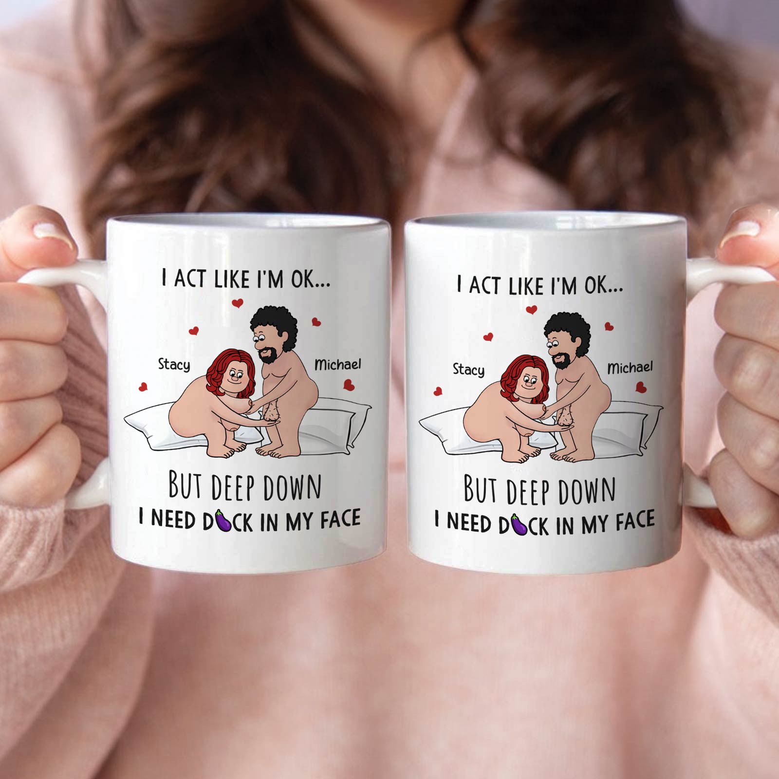 365Gifty romantic personalized gift for him and her matching white ceramic mugs with cheeky cartoon couple and explicit text
