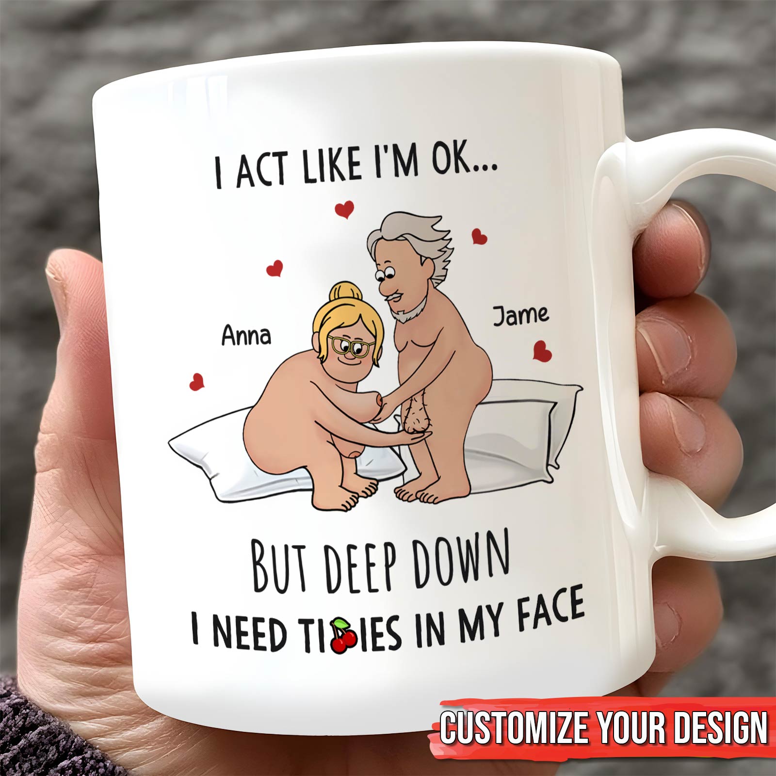 365Gifty ceramic mug with cheeky cartoon couple in bed and humorous caption romantic personalized gift for him and her