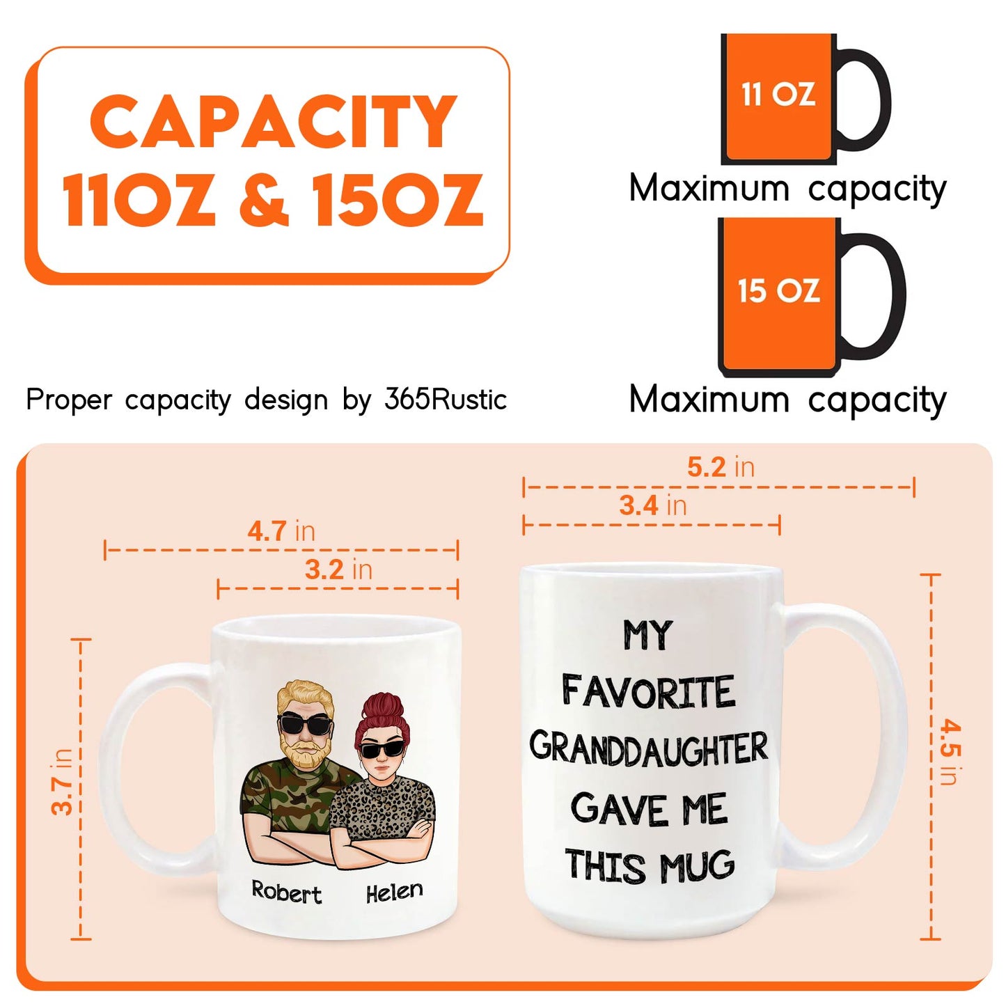 365Gifty white ceramic unique custom mug for grandparents 11oz and 15oz illustrated grandparents with names