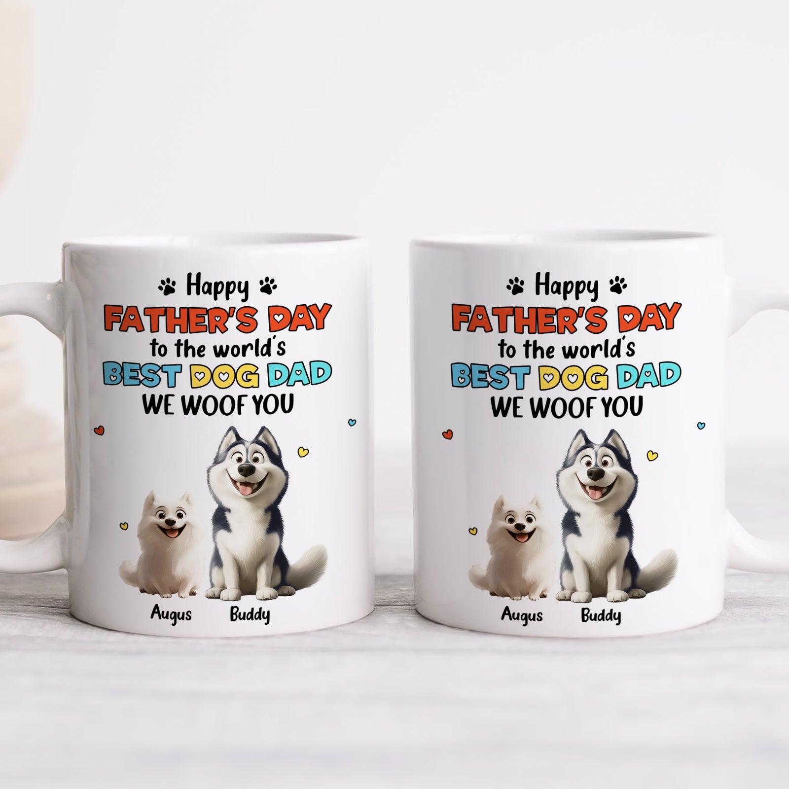 365Gifty Fathers Day ceramic mug set with cartoon husky and small dog personalized names unique dog dad gift idea