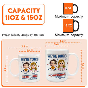 365Gifty unique family gift mug set of two white mugs 11oz and 15oz with We are Yours no returns design