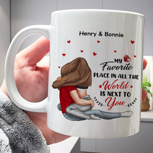 365Gifty personalized couple mug with hugging illustration and names Henry and Bonnie unique gift for boyfriend or girlfriend