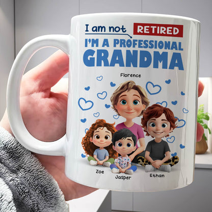 unique retirement gift for grandmother personalized ceramic mug I am not retired I am a pro grandma with cartoon kids