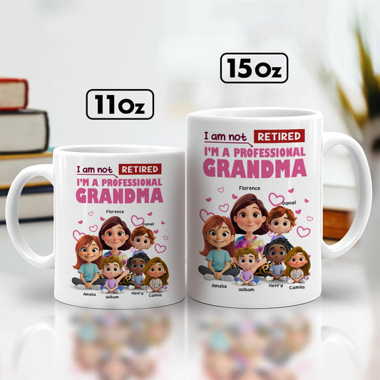 Personalized 11oz and 15oz ceramic mugs unique retirement gift for grandmother with cartoon grandma and grandkids