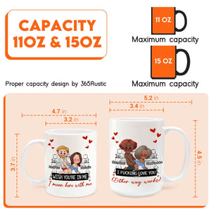 365Gifty ceramic couple mugs 11oz and 15oz with cartoon couples and playful text wish you in me mug gift
