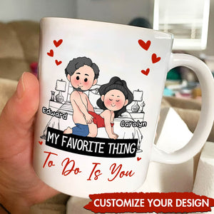 365Gifty custom couple mug with cartoon couple on bed names Edward and Carolyn hearts wish you in me mug gift