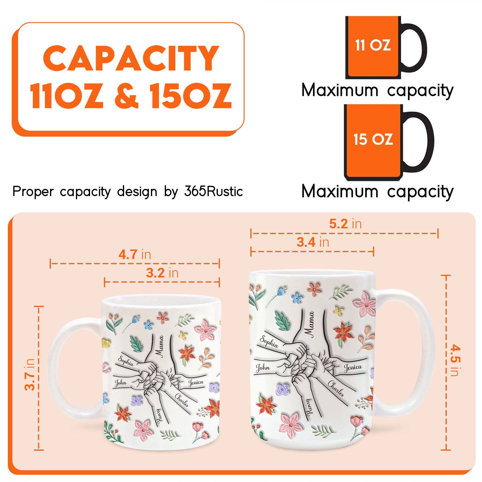 you hold our hands also our hearts mug 11oz and 15oz white mug with floral pattern and joined hands design by 365Gifty