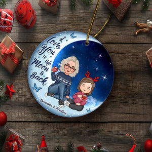 Family - I Love You To The Moon & Back - Personalized Ceramic Ornament