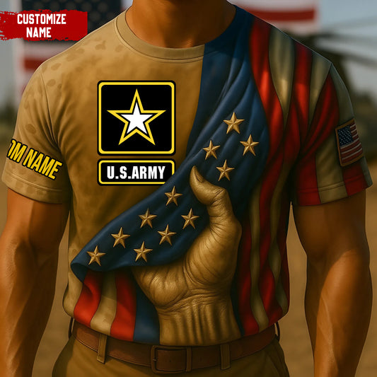 3D printed army veteran shirt with U.S. Army star logo and American flag hand design