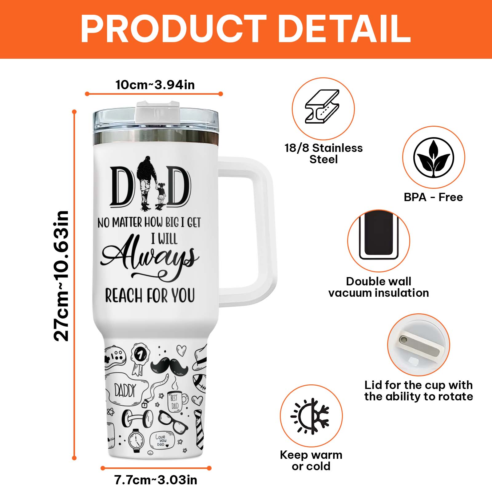 Dad & Children - Dad, No Matter How Big We Get. We Will Always Reach For You - Personalized Tumbler