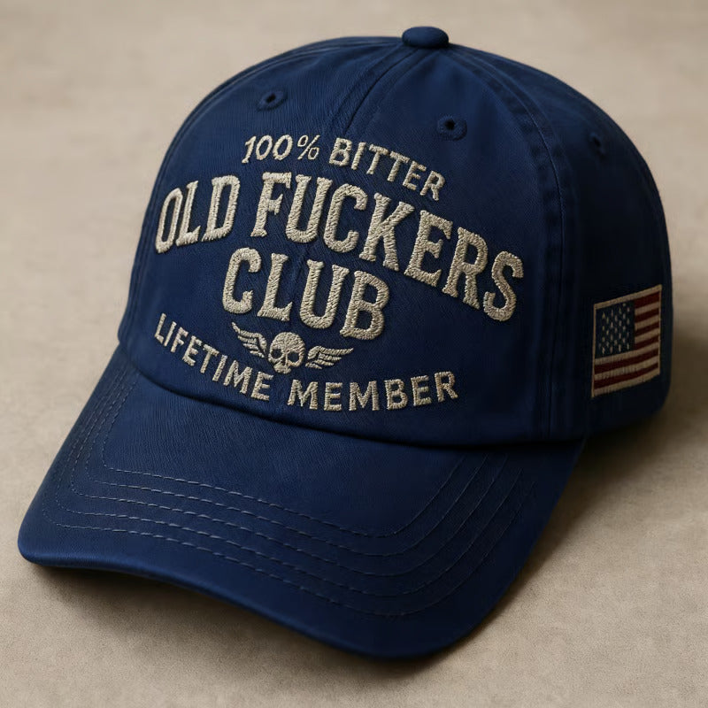 Vintage Washed Black 'Old Fuckers Club' Embroidered  Baseball Cap