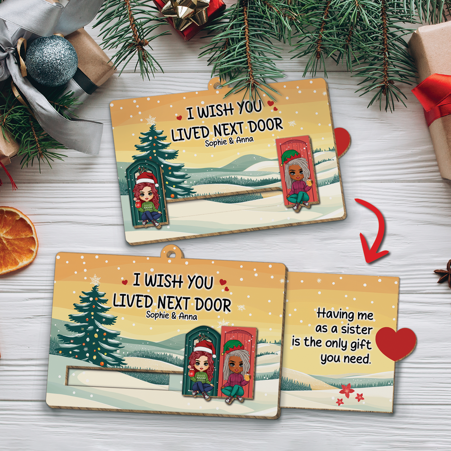 Besties - I Wish You Lived Next Door - Personalized Wooden Slider Card