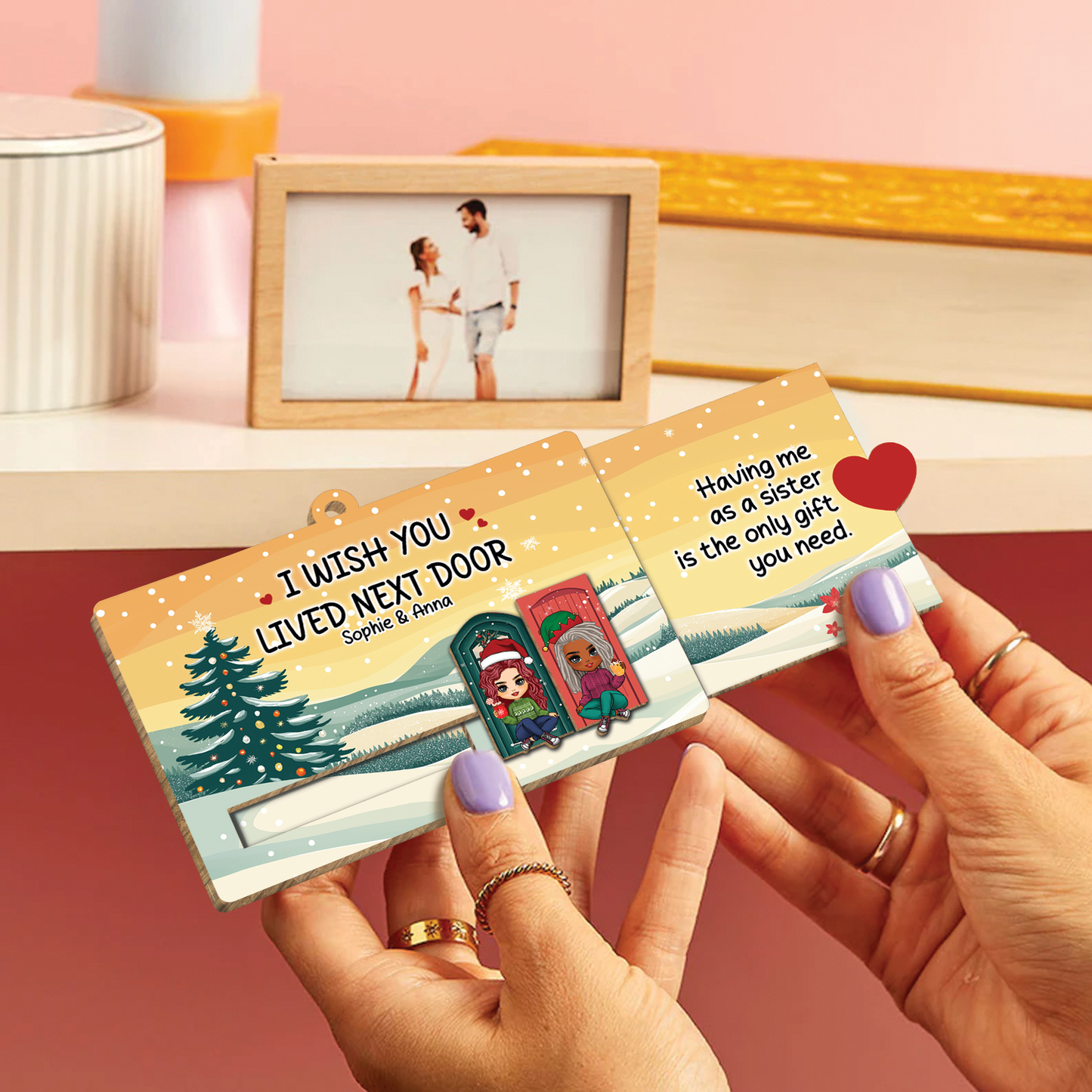 Besties - I Wish You Lived Next Door - Personalized Wooden Slider Card