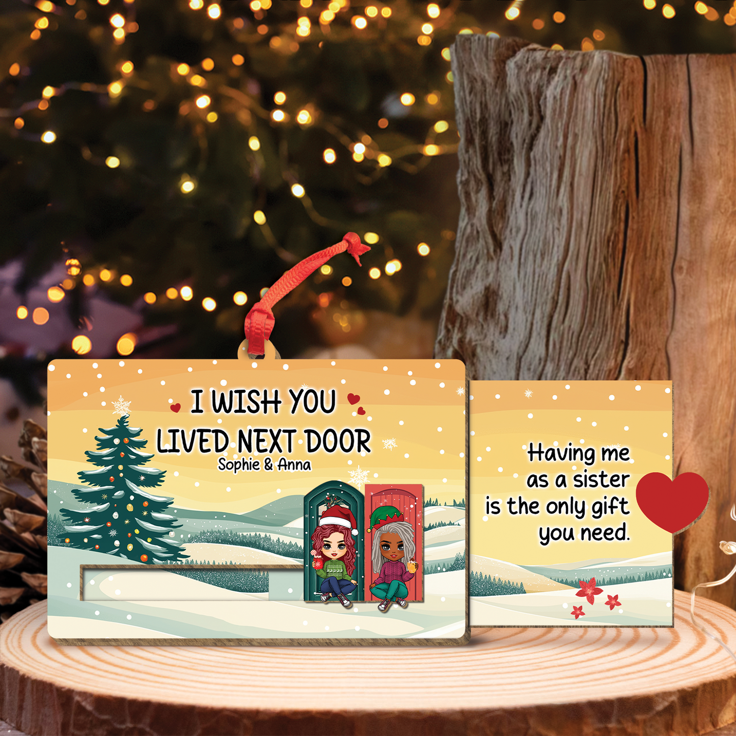 Besties - I Wish You Lived Next Door - Personalized Wooden Slider Card
