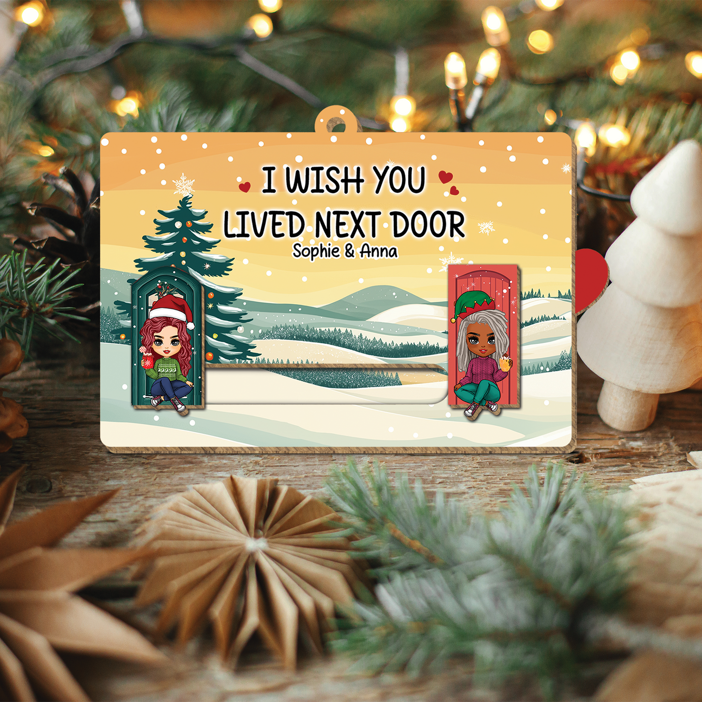 Besties - I Wish You Lived Next Door - Personalized Wooden Slider Card