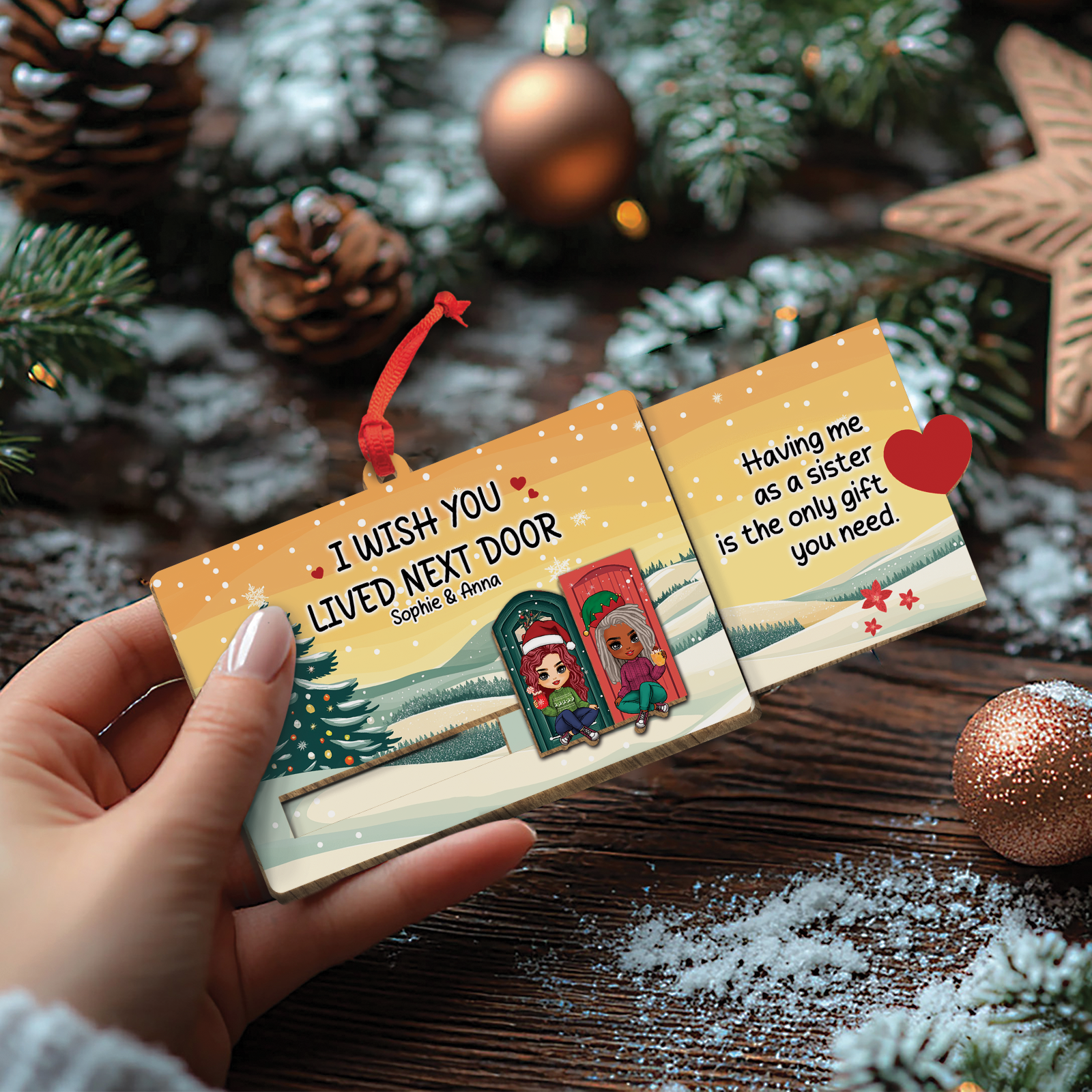 Besties - I Wish You Lived Next Door - Personalized Wooden Slider Card