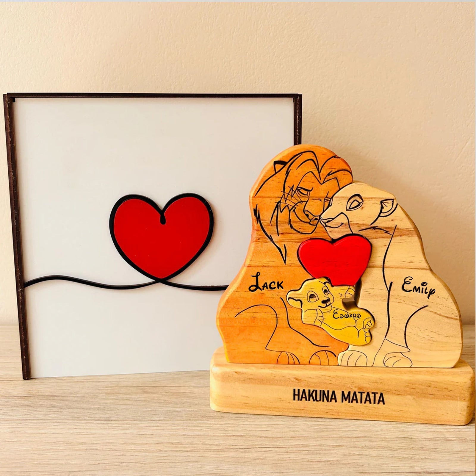 Family - Hakuna Matata - Personalized Wooden Puzzle The Lion King Slim Version