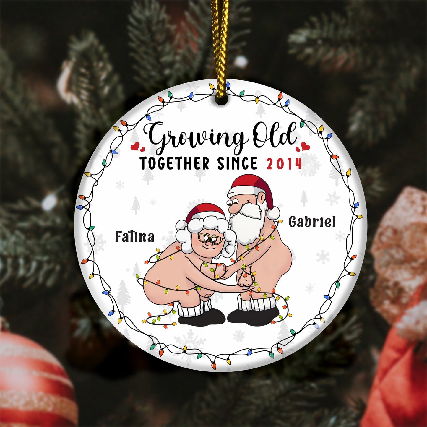 Couple - Growing Old Together - Personalized Circle Ceramic Ornament