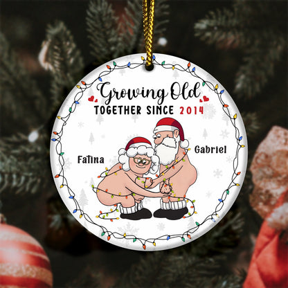 Couple - Growing Old Together - Personalized Circle Ceramic Ornament