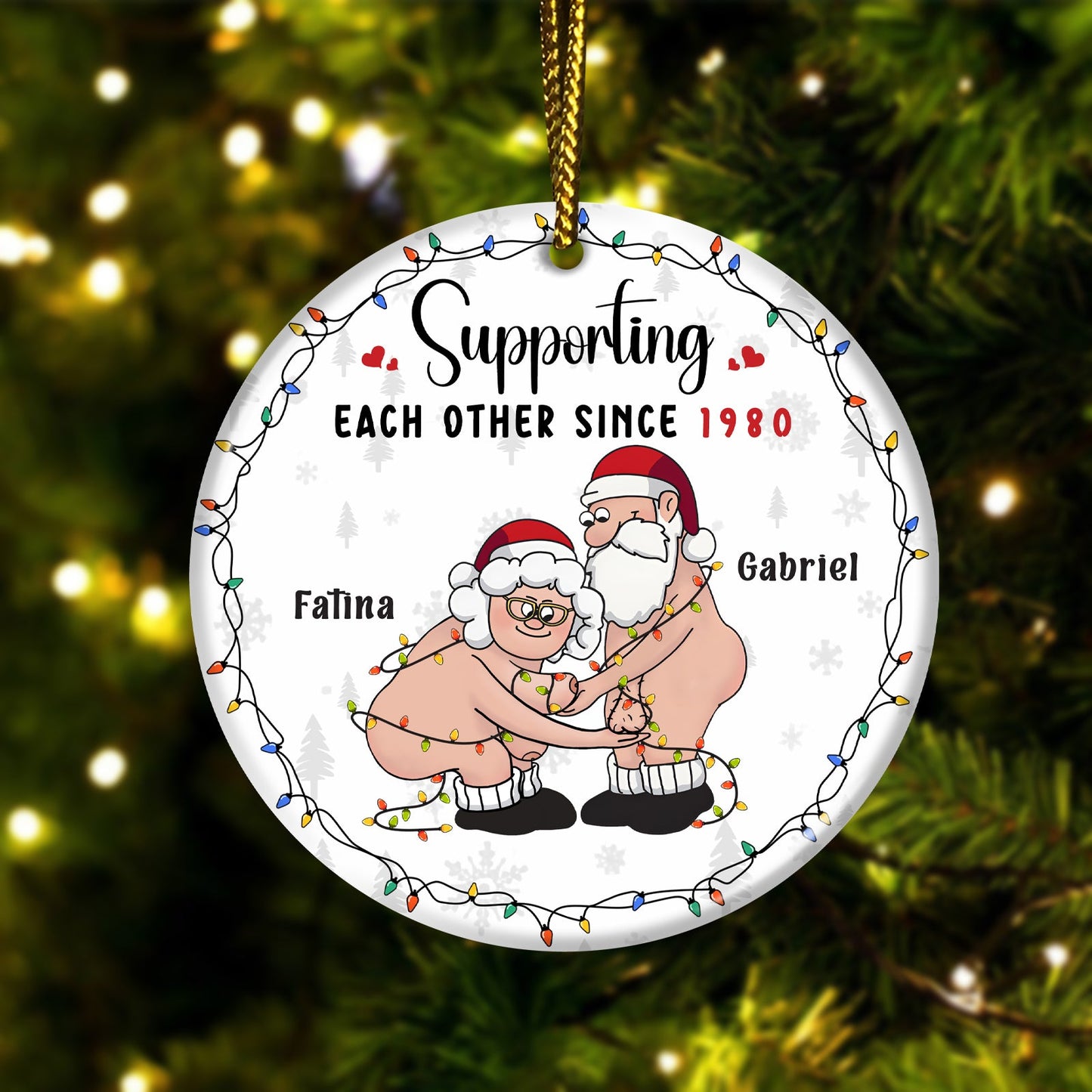 Couple - Growing Old Together - Personalized Circle Ceramic Ornament