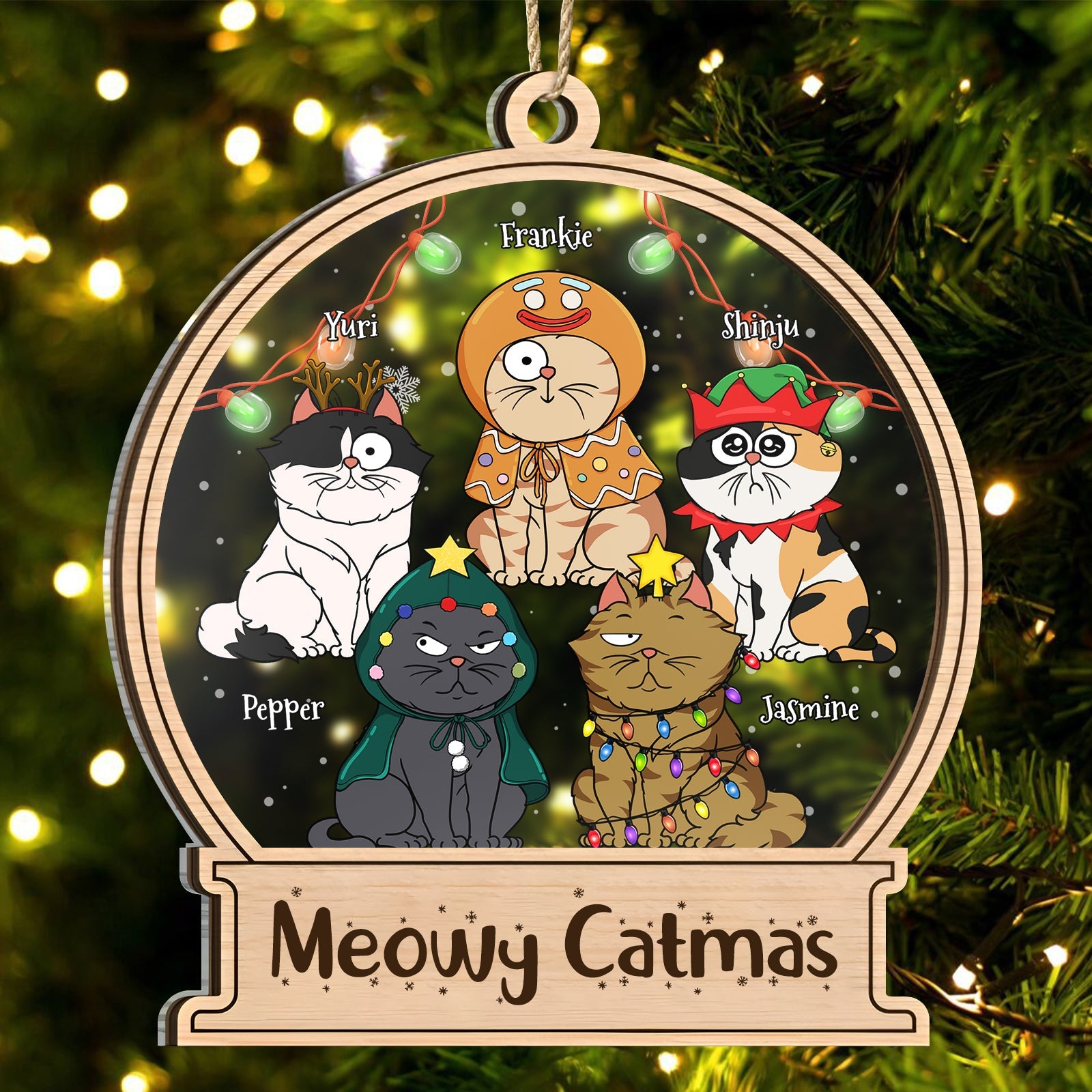 Pet Lovers - Meowy Catmas - Personalized 2-Layered Mix Ornament
