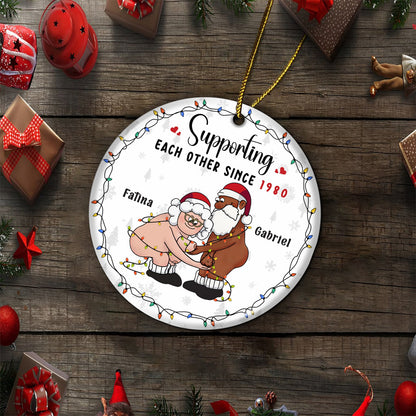 Couple - Growing Old Together - Personalized Circle Ceramic Ornament