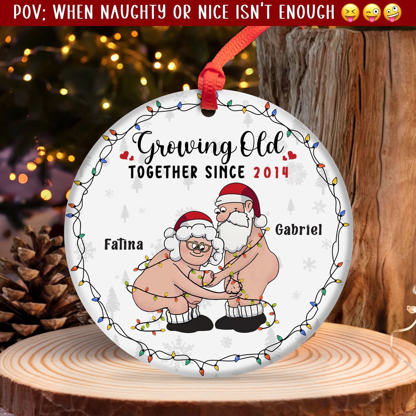 Couple - Growing Old Together - Personalized Circle Ceramic Ornament
