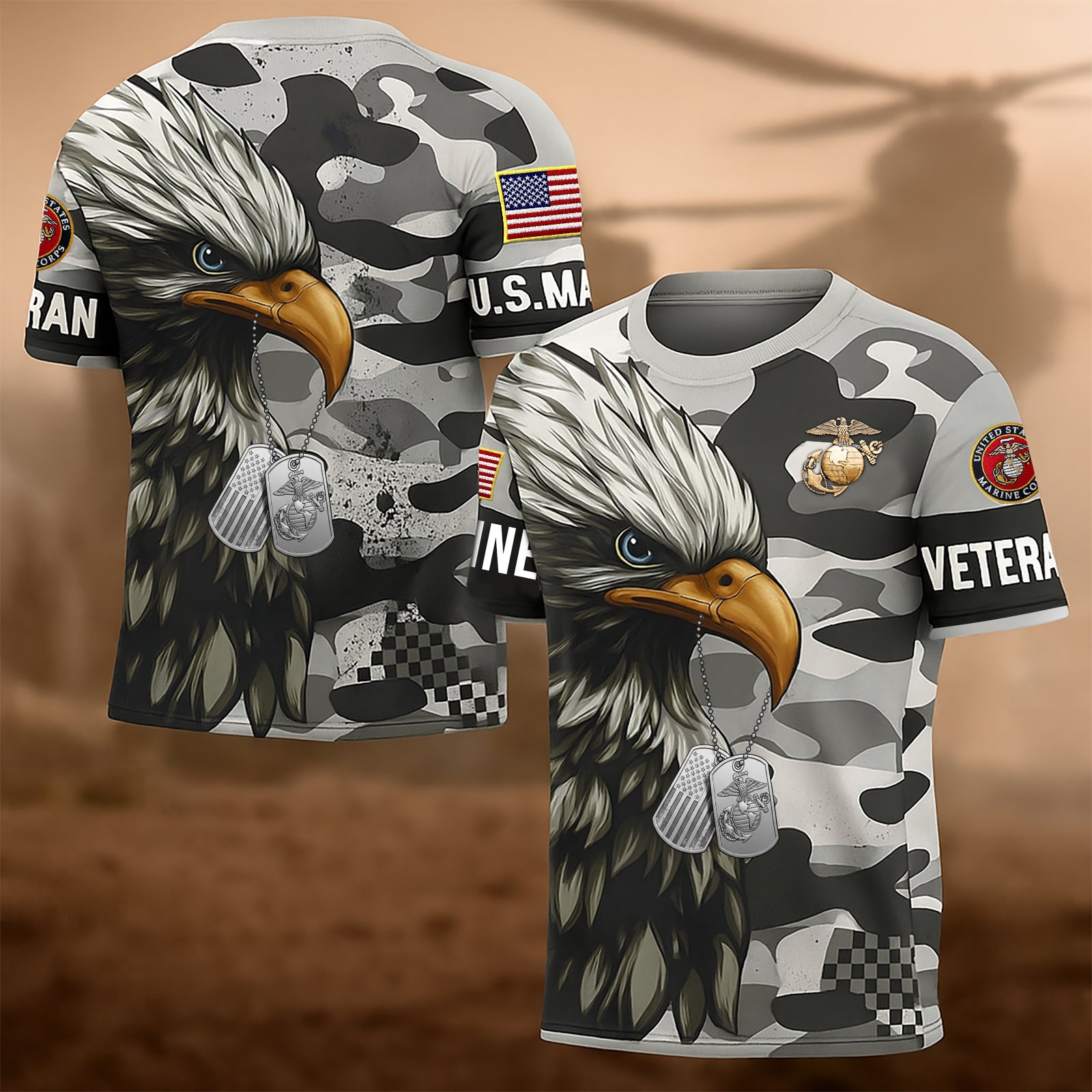 USMC Eagle Veteran Warrior Shirt - Full Print Camouflage