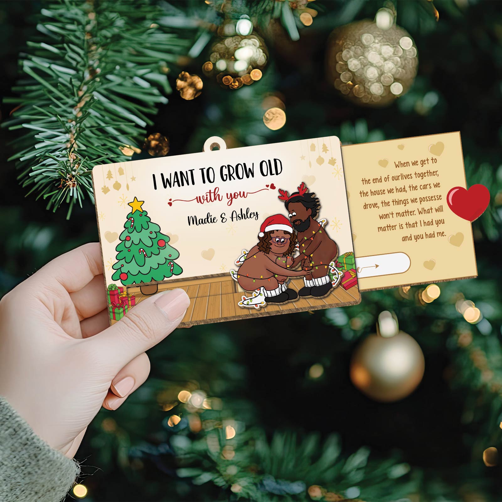 Couple - Loving Is Supporting Each Other In Old Age - Personalized Wooden Slider Card