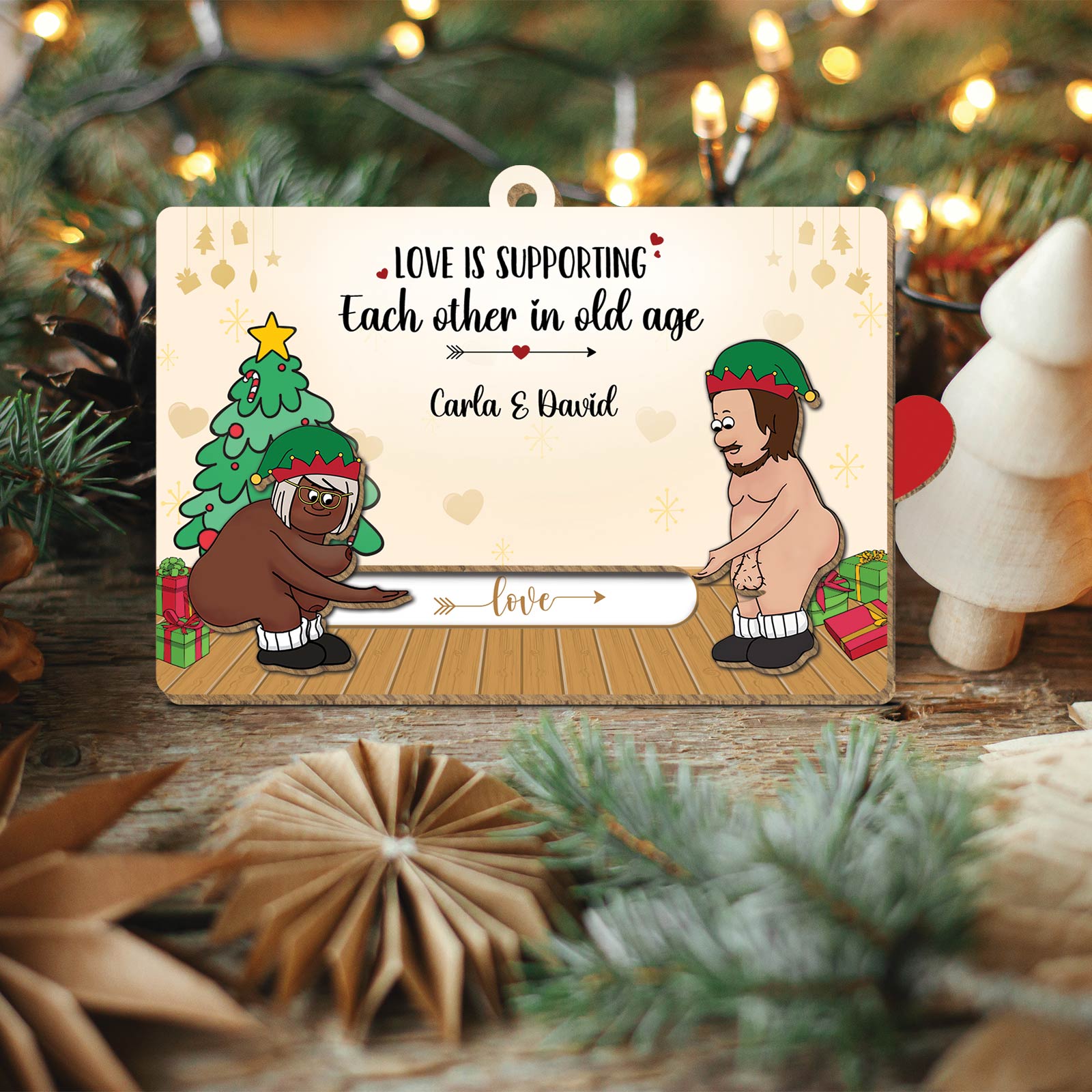 Couple - Loving Is Supporting Each Other In Old Age - Personalized Wooden Slider Card