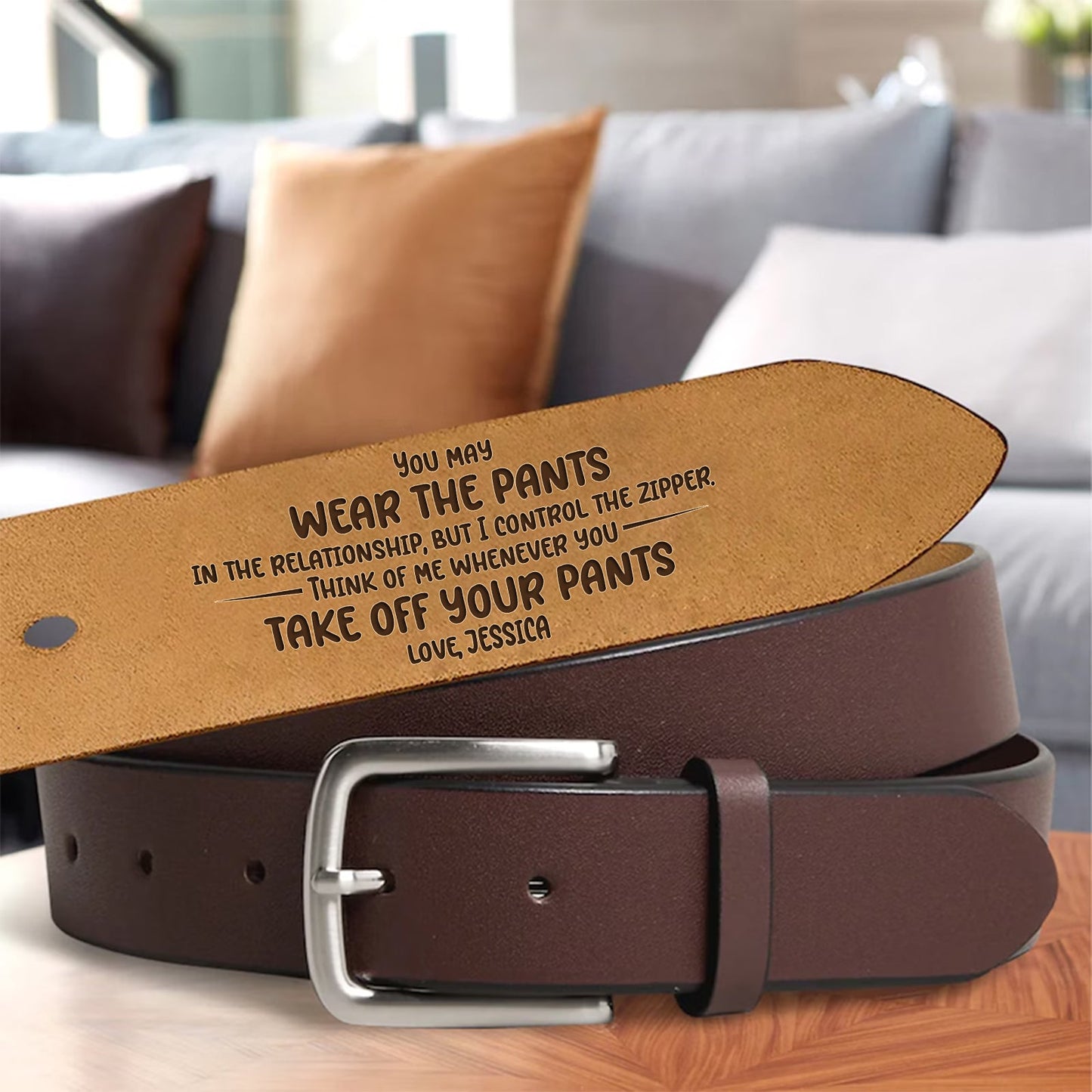 Couple - You Wear the Pants, I Own the Zipper - Personalized Leather Belt