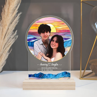 Couple - Life Is Beautiful With You - Personalized Custom Photo LED Night Light