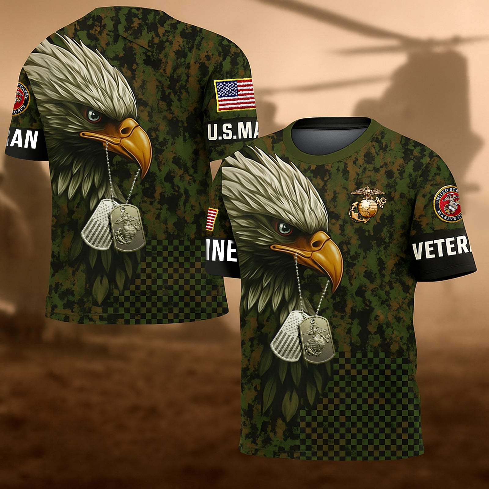 USMC Eagle Veteran Warrior Shirt - Full Print Camouflage