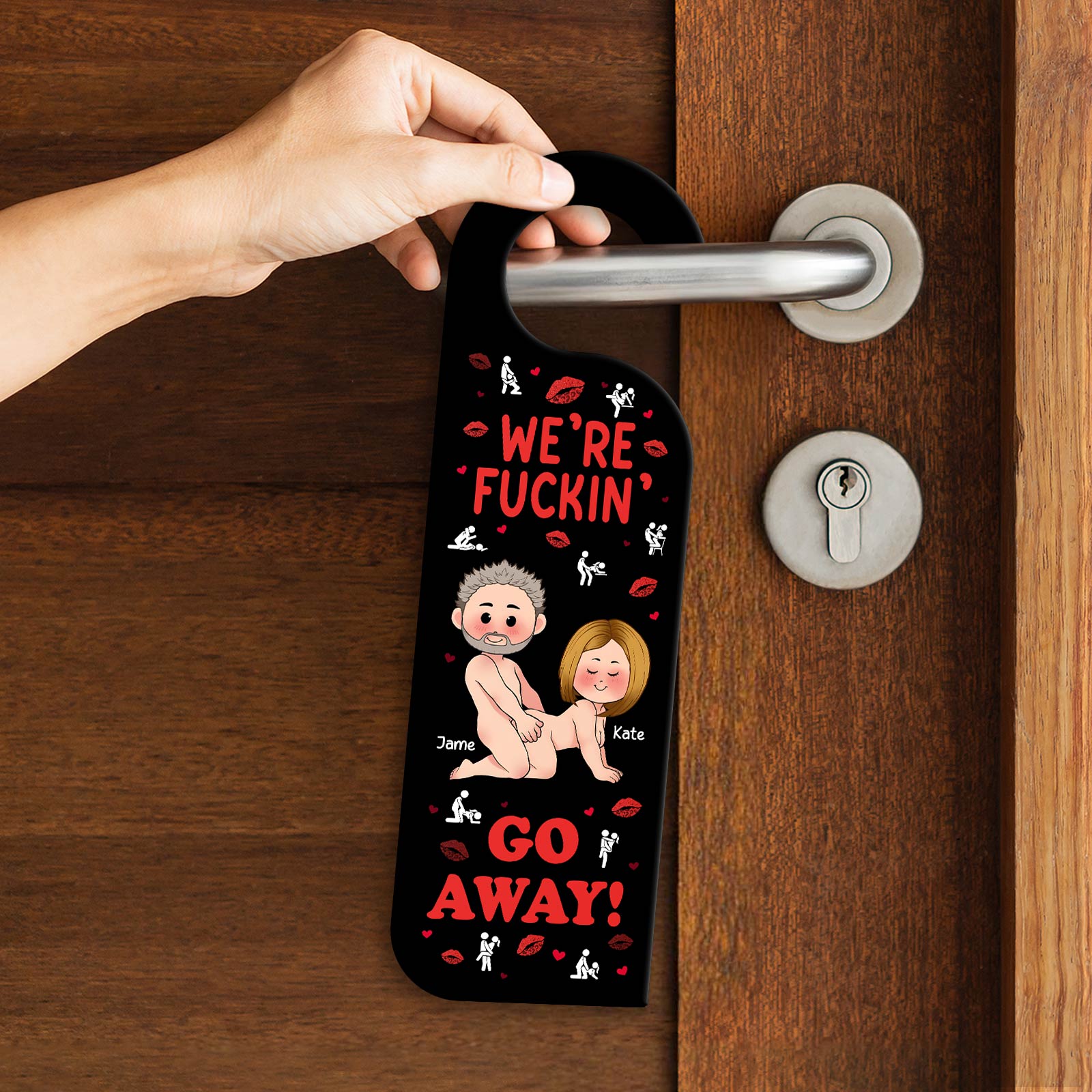 Couple - We're Fuckin' Go Away - Personalized Door Hanger