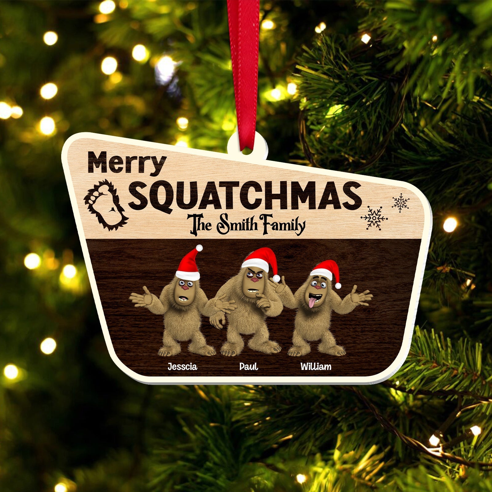 Family - Merry Squatchmas Bigfoot Family - Personalized Acrylic Ornament