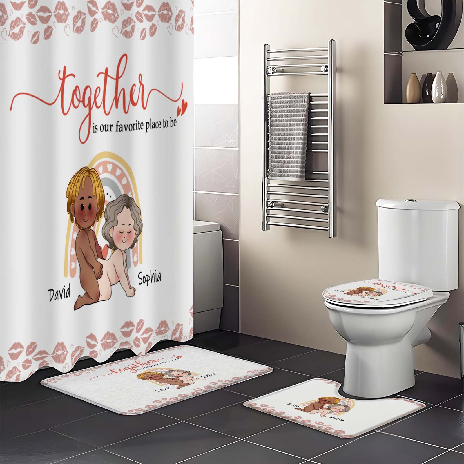 Couple - Together Is Our Favorite Place To Be - Personalized Bathroom Curtain & Mats Set