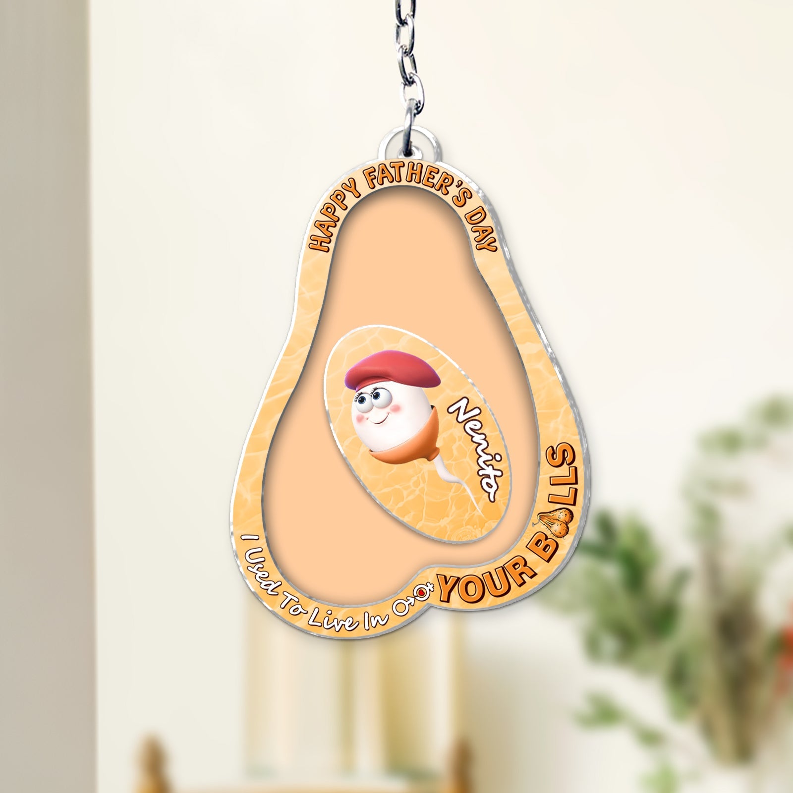 Father - We Used To Live In Your Balls - Personalized Acrylic Shaking Keychain - VER 2