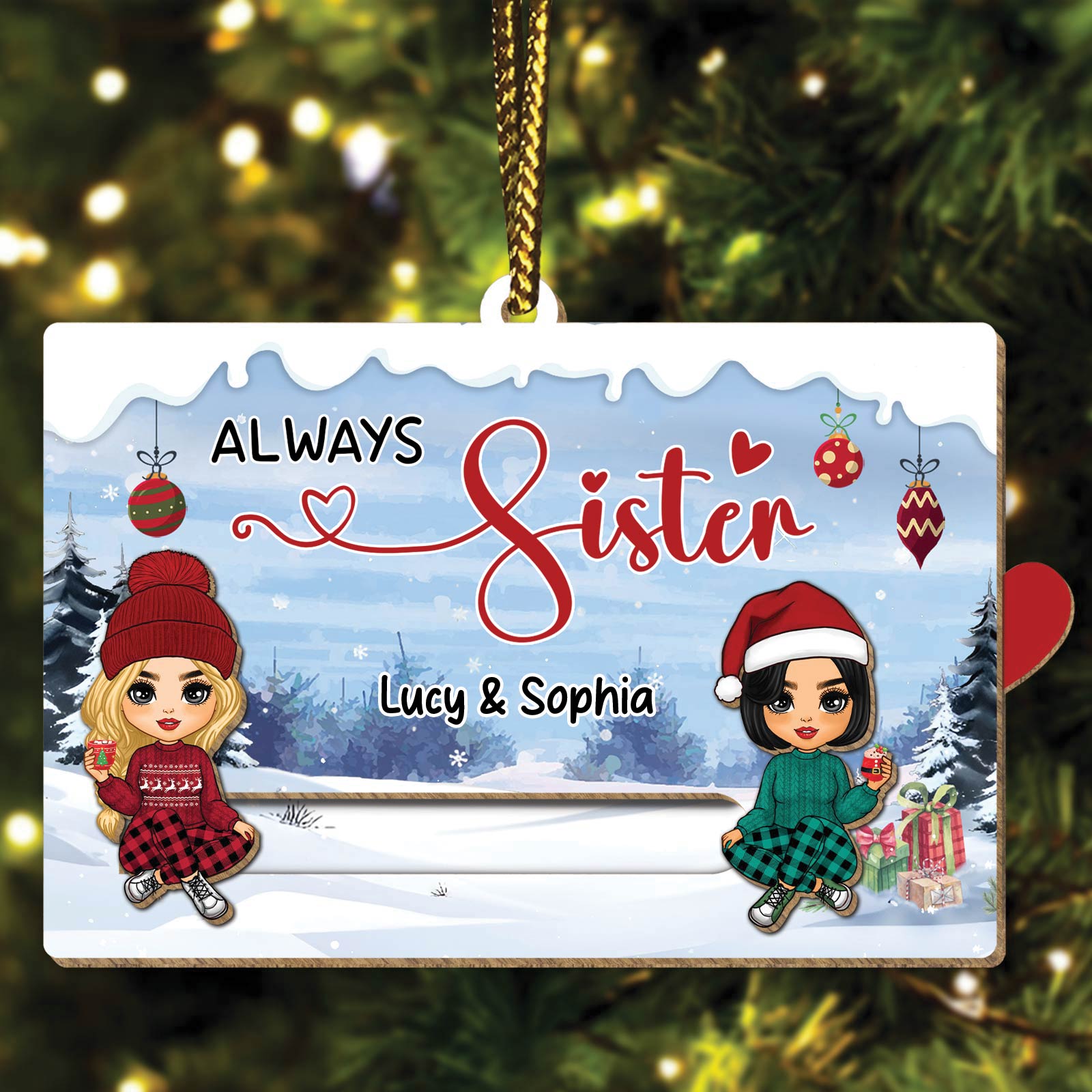 Besties - Always Sister - Personalized Wooden Slider Card Ornament