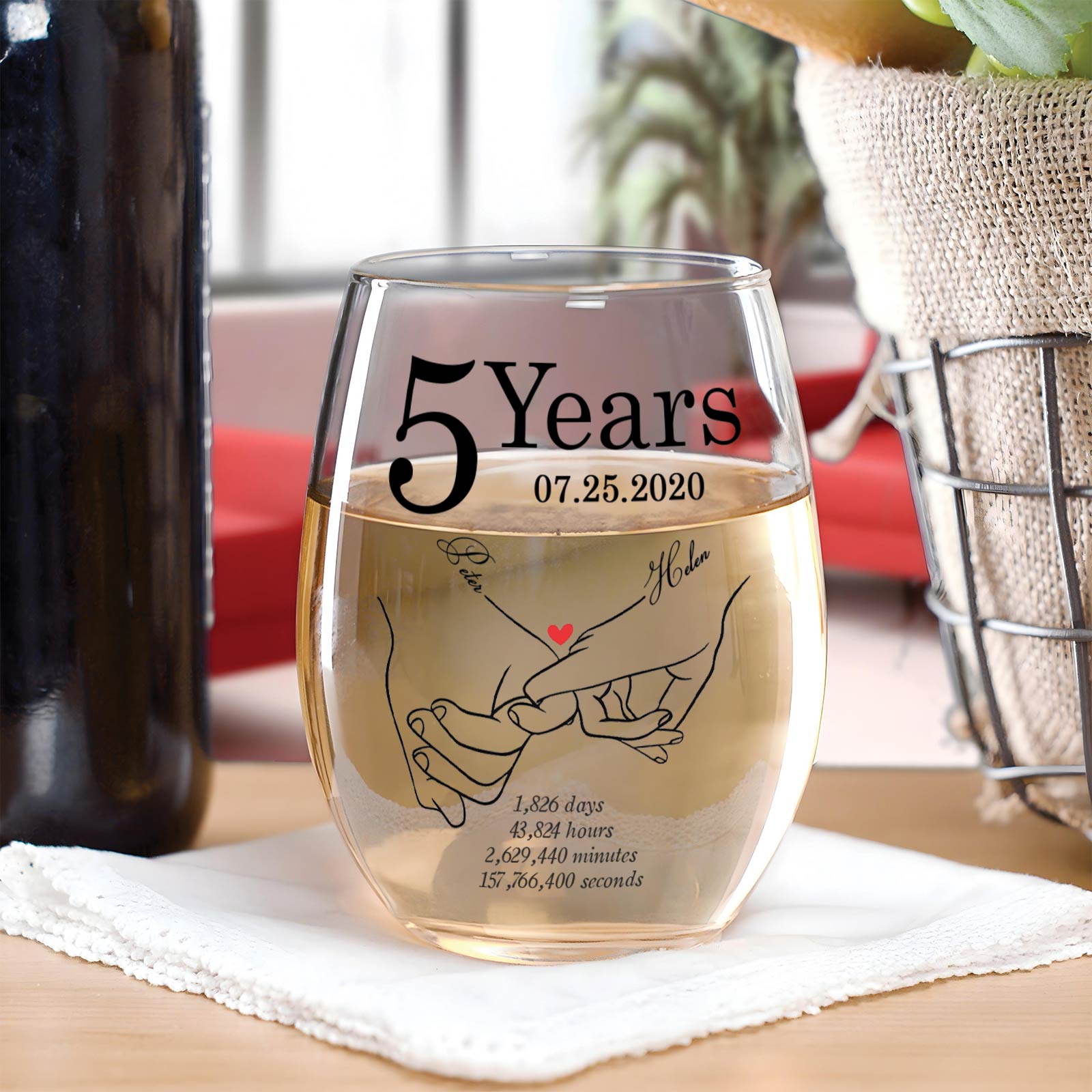 Couple - 1 Year - Personalized Anniversary Wine Glass