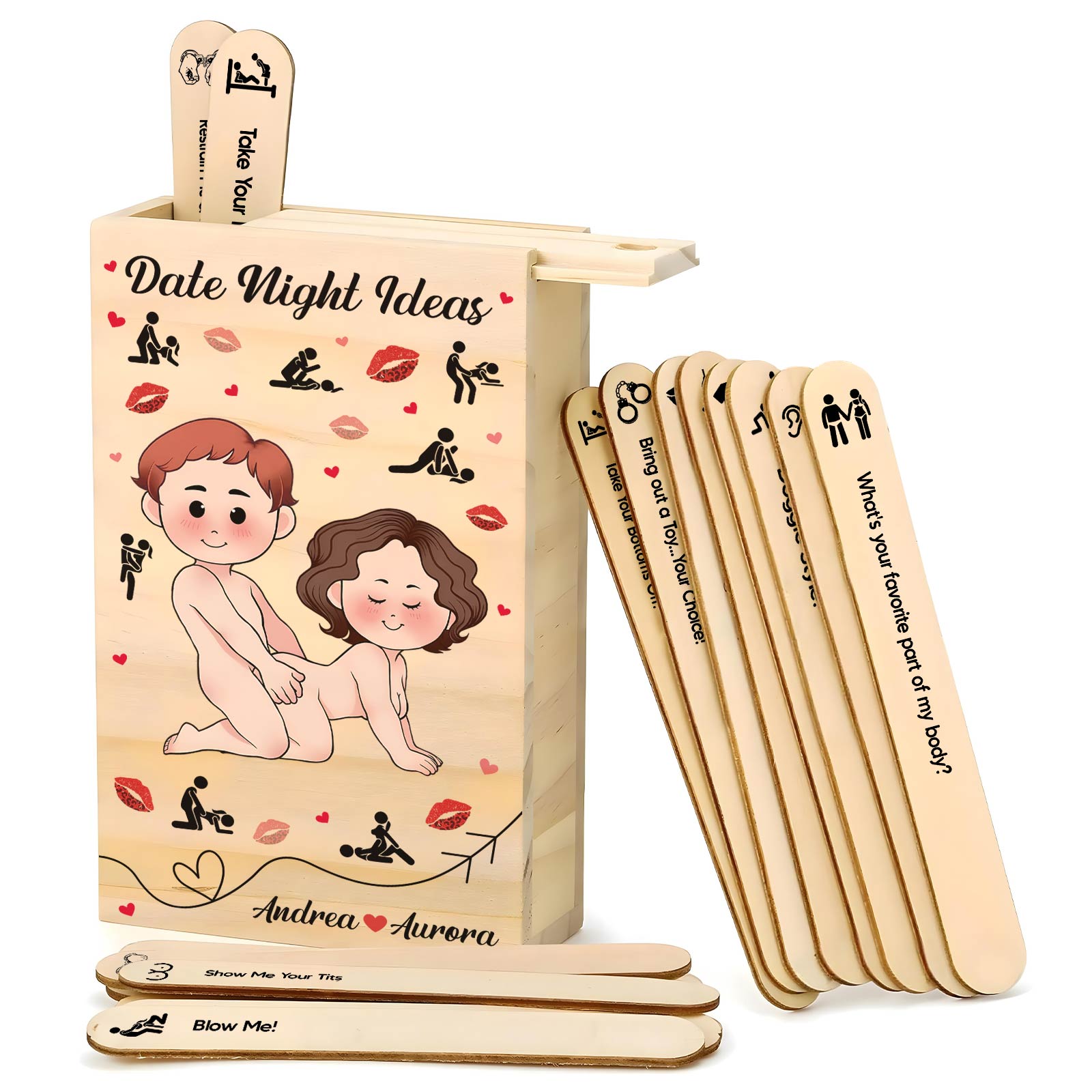 Couple - Date Night Ideas - Personalized Games Wooden Date Ideas Box