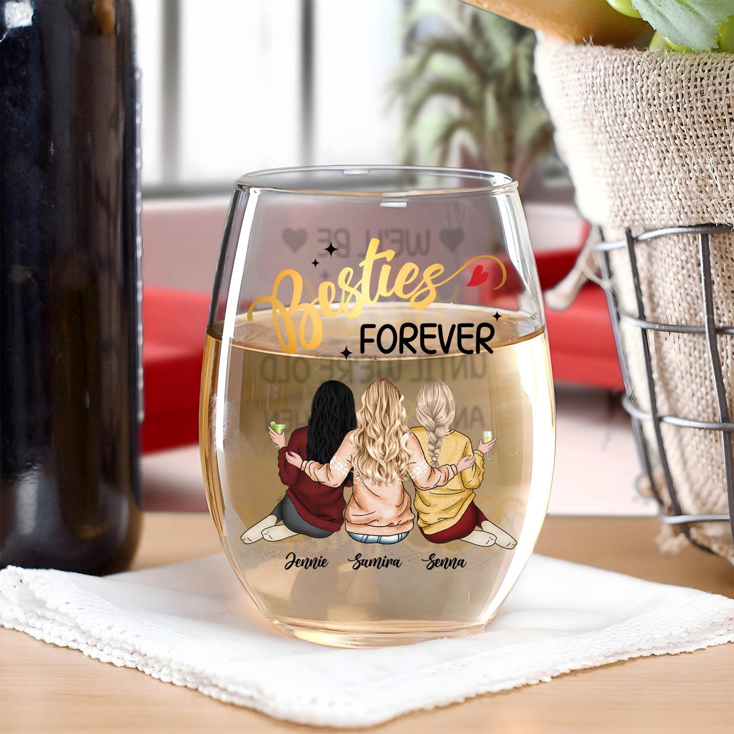 Bestie - Our Laughs Are Limitless. Our Memories Are Countless. Our Friendship Is Endless - Personalized Wine Glass
