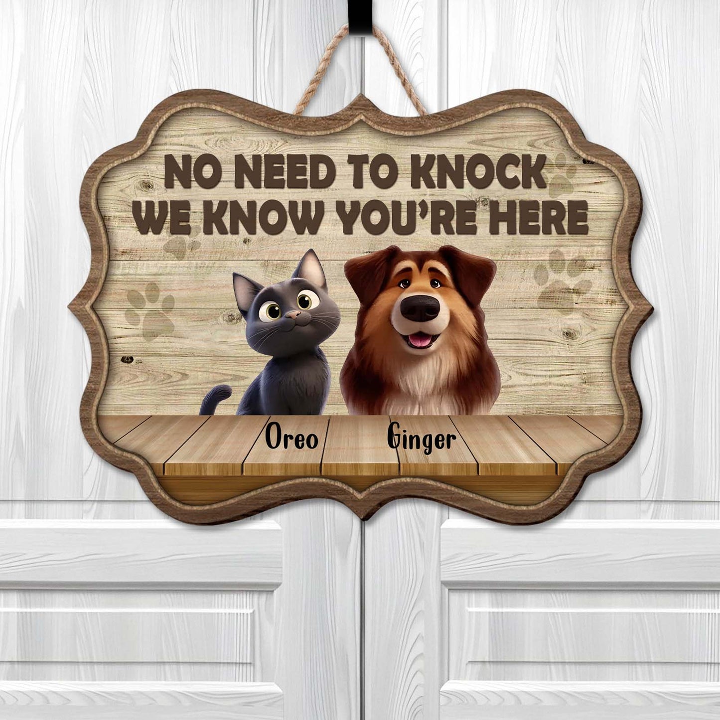 Pet Lover - No Need To Knock - Personalized Wooden Door Sign