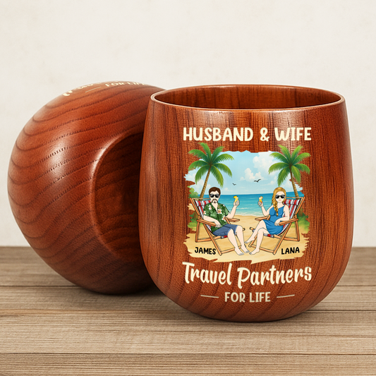 Travel Partners For Life - Personalized Wooden Bourbon Drinking Glass