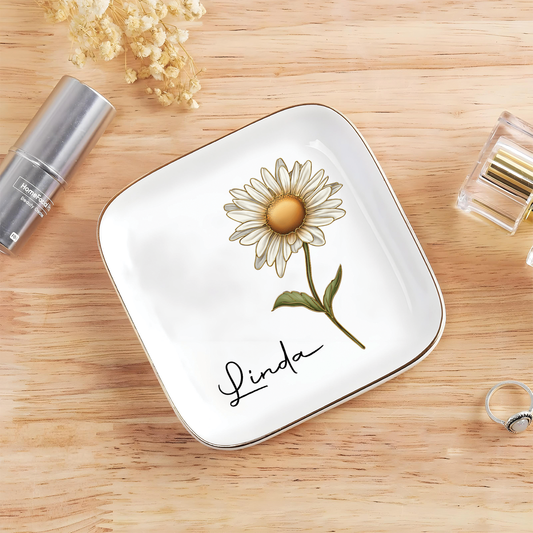 Gift For Bestie, Grandma, or Mom - Birth Month Flower - Personalized Jewelry Dish