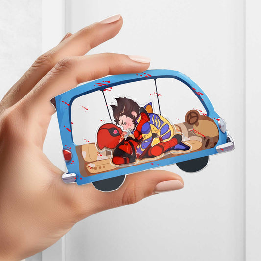 Movie Parody - Deadpool and Wolverine Car Fight - Personalized 3-Layered Shaking Keychain