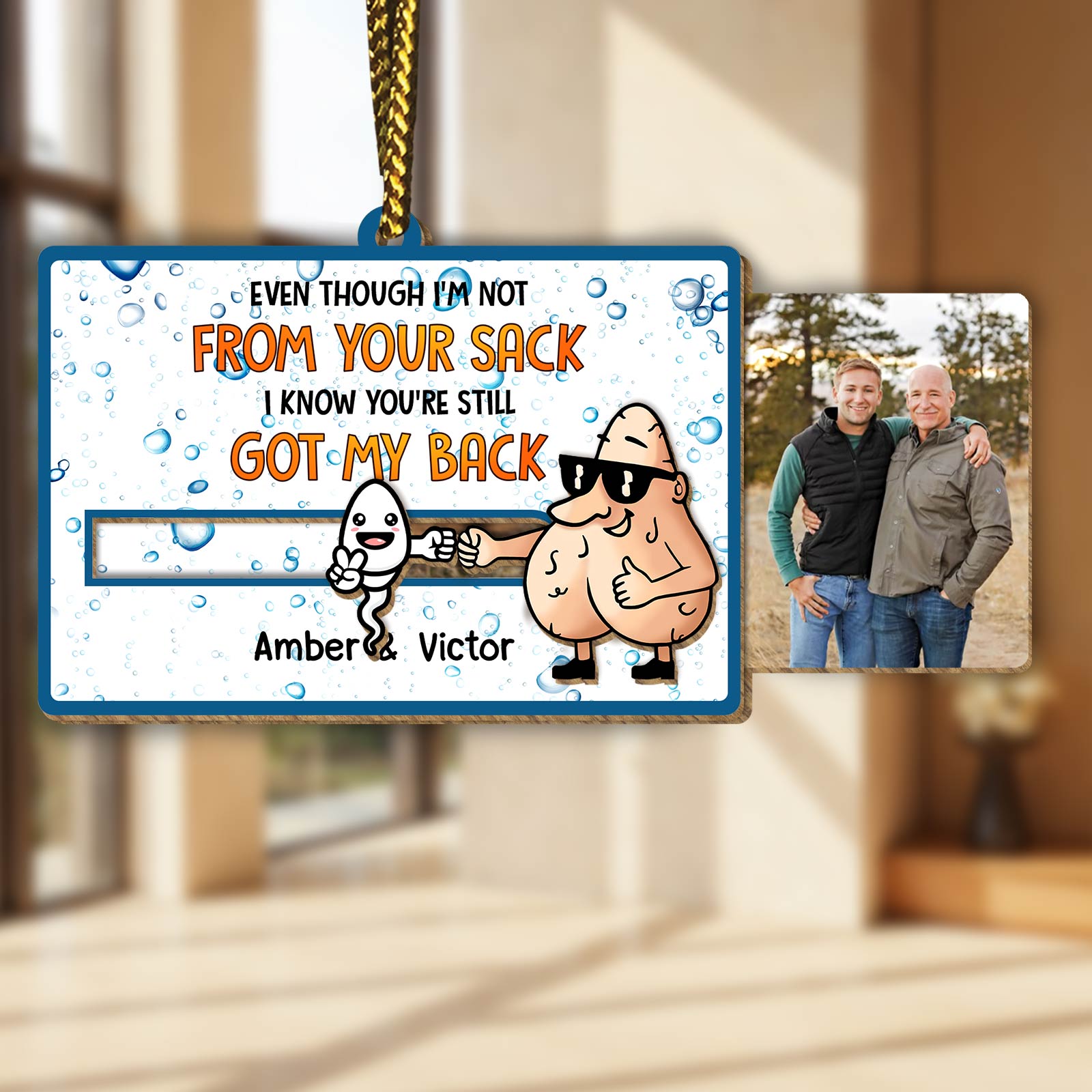 Father - Even Though I'm Not From Your Sack I Know You've Still Got My Back - Personalized Wooden Slider Card