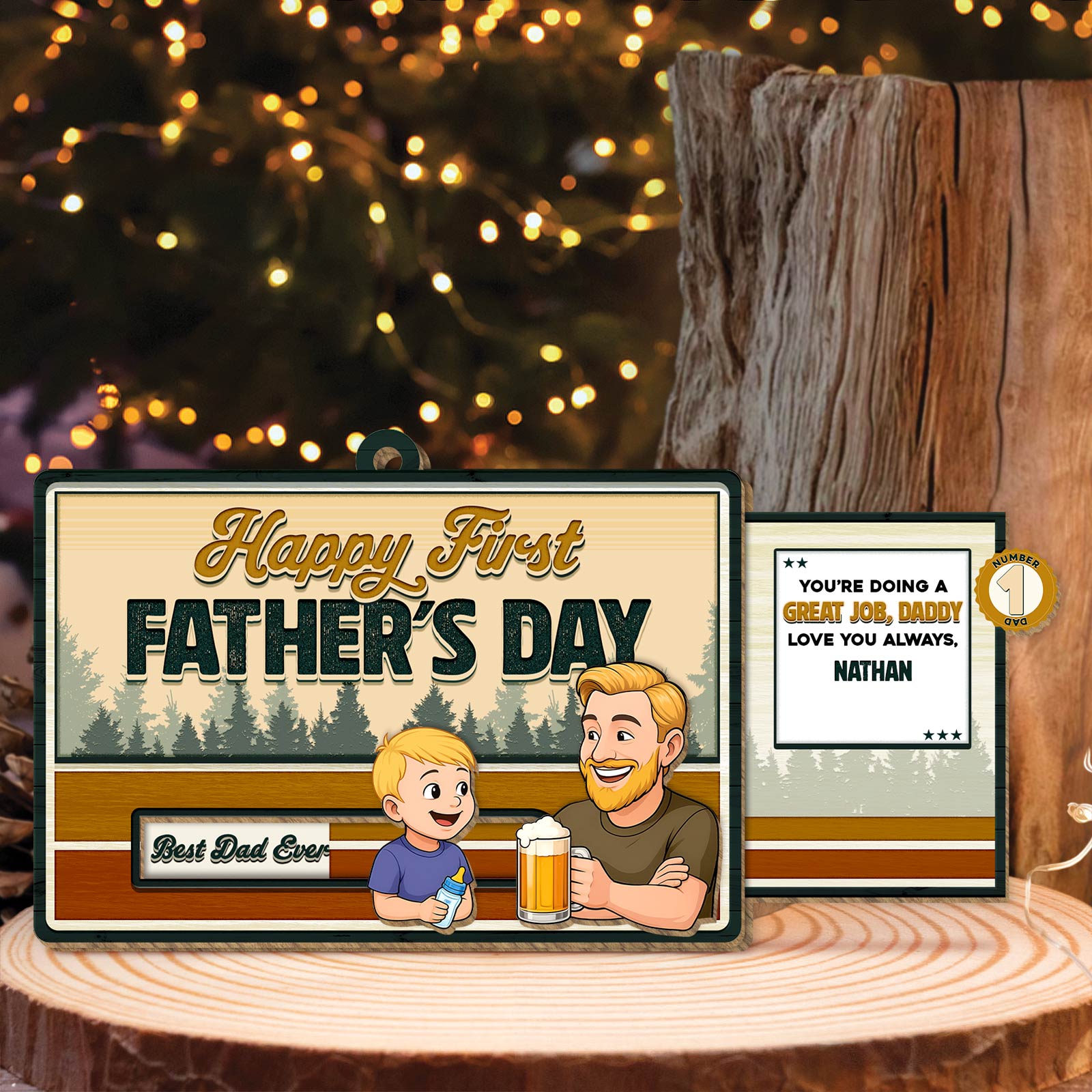 Father - Best Dad Ever - Personalized Wooden Slider Card