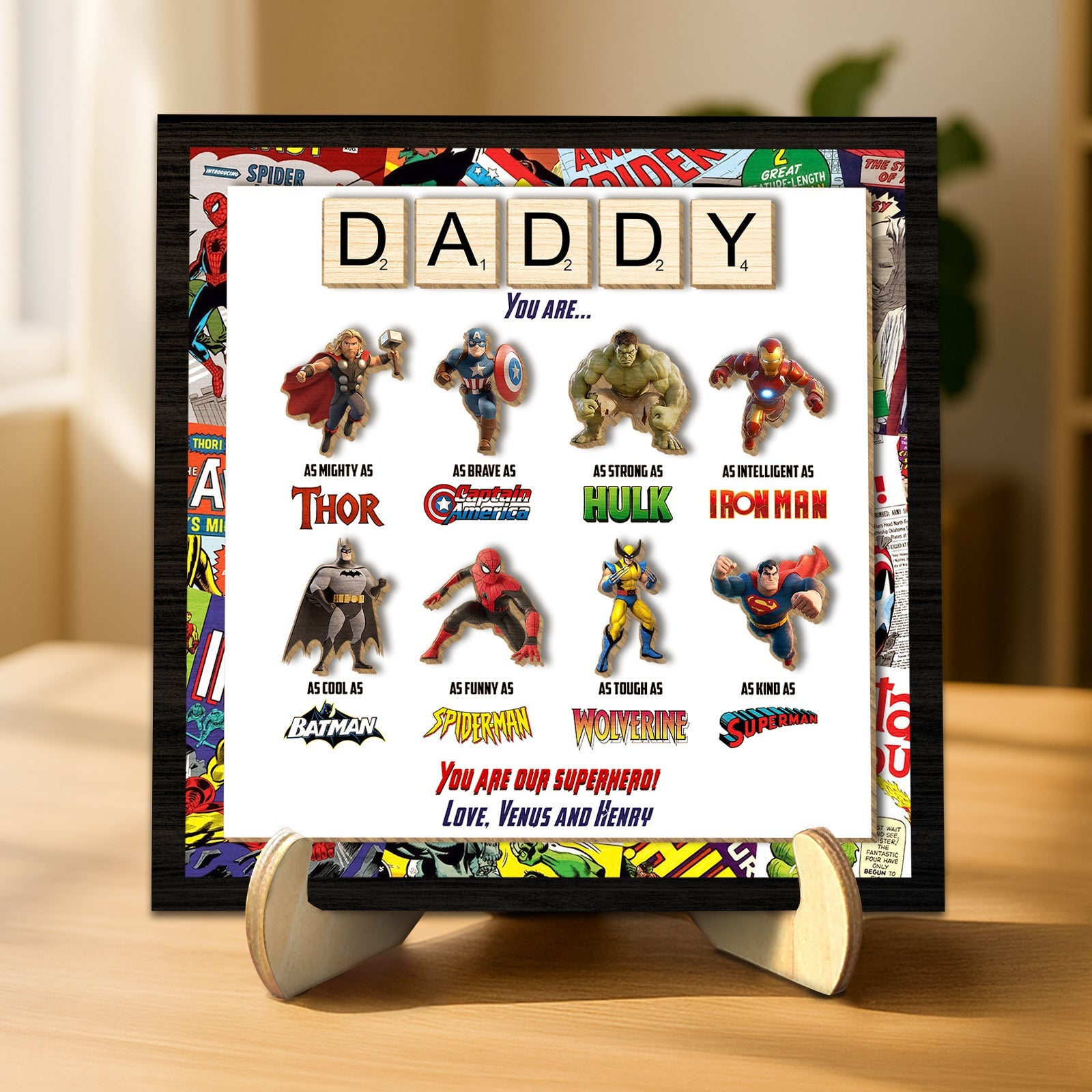 Father - You Are Our Superhero - Personalized 3-Layer Wooden Sign